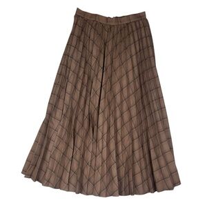 The Wave size 2 xs plaid pleated A-Line Skirt in Tan maxi cream bur